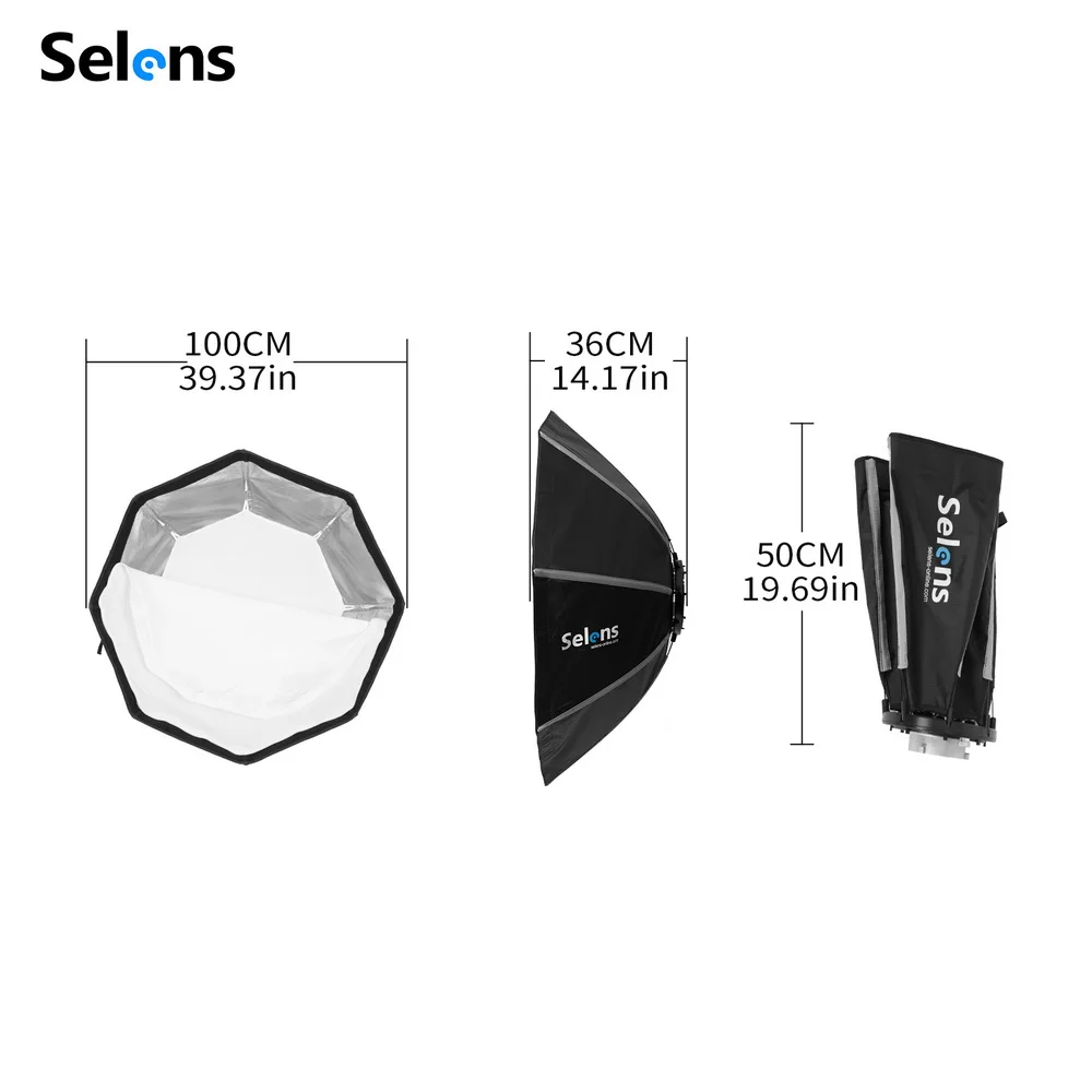 Складной софтбокс Selens 100 см восьмиугольный для вспышки Godox Yongnuo Speedlite светильник
