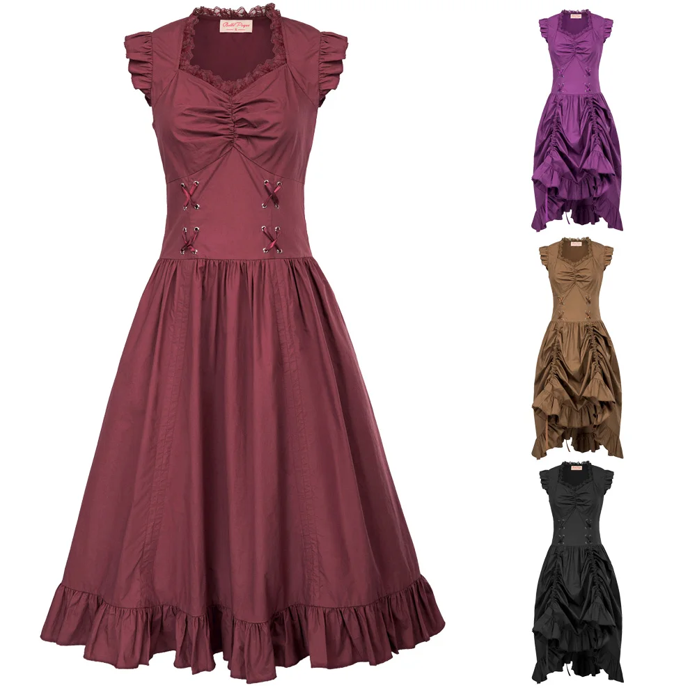 Женское платье без рукавов Belle Poque лиф-корсет с рюшами и v-образным вырезом