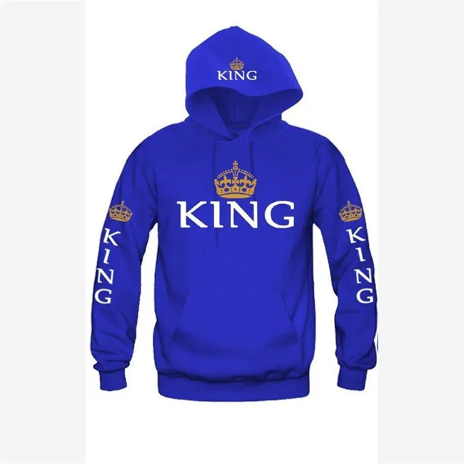 king blue Новые осенние парная куртка с капюшоном "Король" или "Королева" с принтом синего Толстовка для мужчин и женщин мода; обувь для влюбленных; Красный Мода Повседневная Толстовка с капюшоном - Цвет: king blue