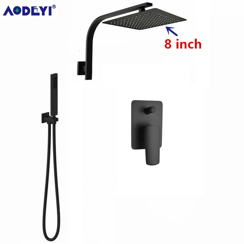 8 inch AODEYI латунный черный душевой набор для ванной комнаты " дождевая душевая головка латунный удлинитель гусиная шея душевой рычаг Diverter смеситель ручной спрей - Цвет: 8 inch