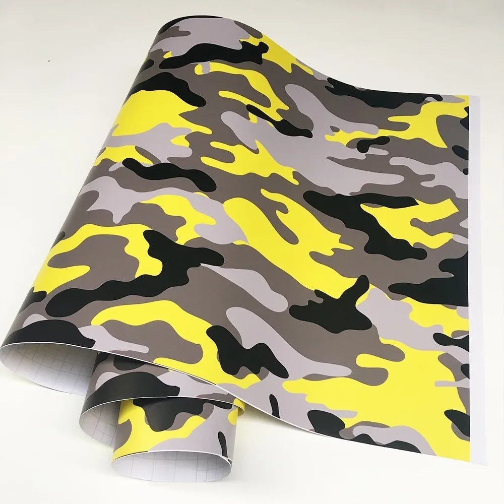 Yellow Black Новое поступление 50x100 см/200 см черный белый синий красный камуфляж винил автомобиль самоклеящаяся оберточная бумага-пленка Фольга Наклейка для авто мотоцикла - Название цвета: Yellow Black