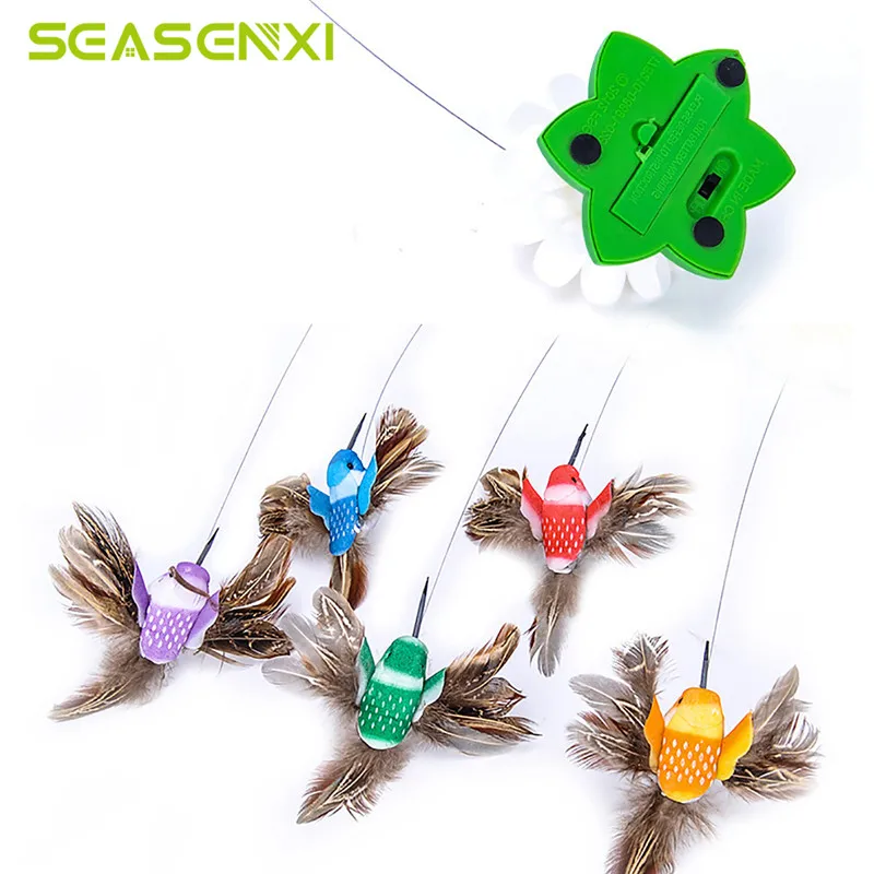 Cat Electric Rotating Toy Colorful Butterfly Bird Rod Wire Teaser Play Toy for Cat Kitten Plastic Pet Interactive Training Toy