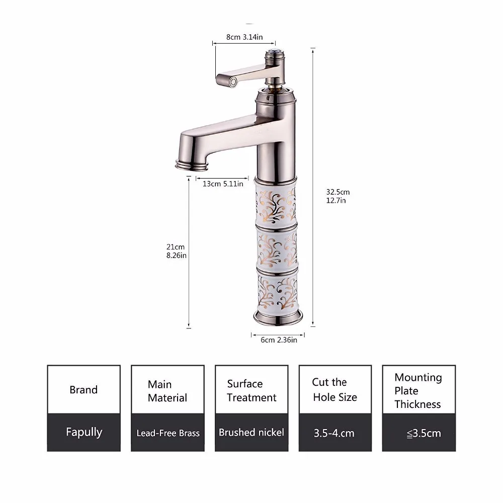 Золотистый смеситель для раковины Fapully в ванную комнату с одной ручкой из алмазов