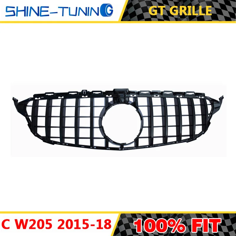 Подходит для нового C класса W205 GTR/Алмазная решетка C180 C200 C250 C300 без эмблемы- с/без камеры - Цвет: Black with camera 15