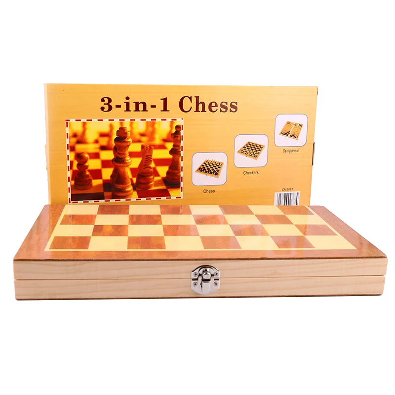 Новый складной деревянный шахматный 3 в 1 шашки шахматная игра пазл 29*29 см|Шахматы|