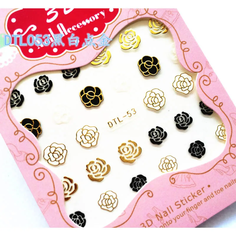 Gold-DTL053 MYBORMULA, 3 листа, золото, серебро, стикеры 3D на ногти Nail Art, снежинка, звезда, сердце, фирменный логотип, украшение для ногтей, Мультяшные клейкие наклейки 49-60 - Цвет: Gold-DTL053