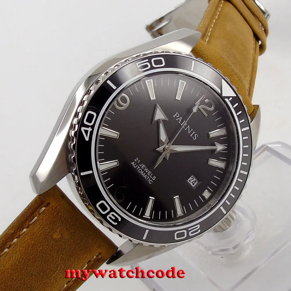 

45mm Parnis black dial Sapphire Glass Ceramic Bezel Automatic mens Watch 289