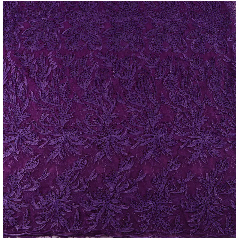 Фиолетовый Вышивка 3D цветы французский Тюль Чистая Кружево с Камни для Для