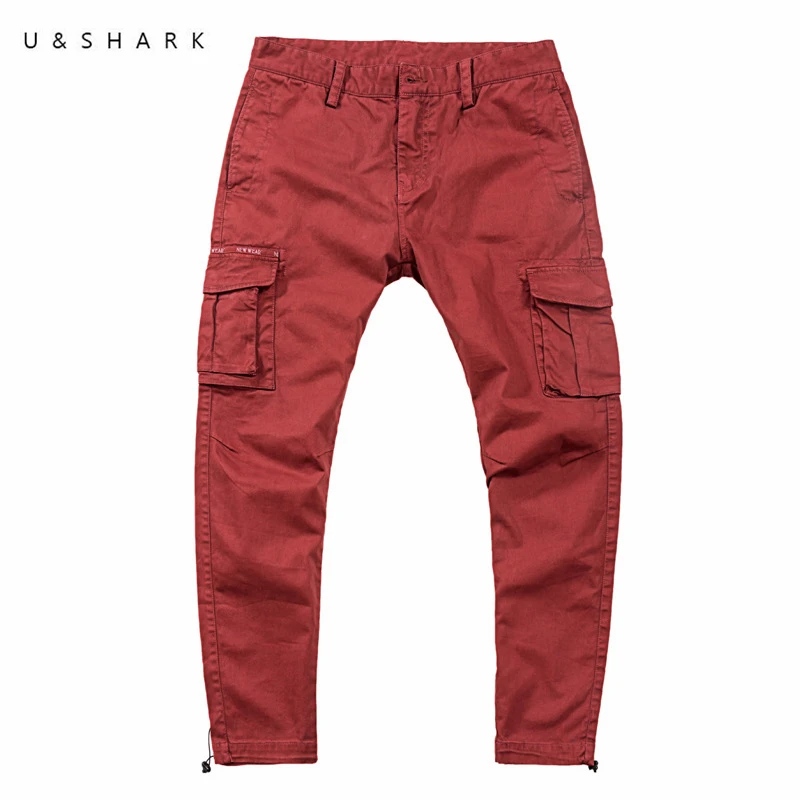 U & SHARK весенне осенние красные брюки карго мужские для бега повседневные