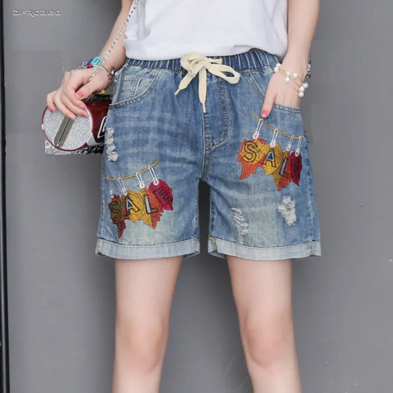 Уличная одежда размера плюс женские джинсовые шорты с эластичной резинкой на
