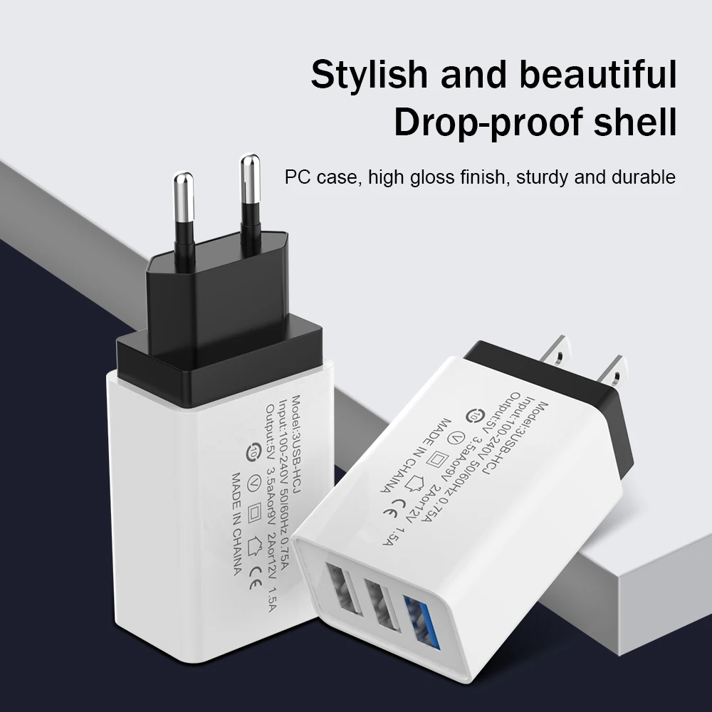 Универсальное зарядное устройство с 3 портами USB 2 А для iPhone Android дорожное