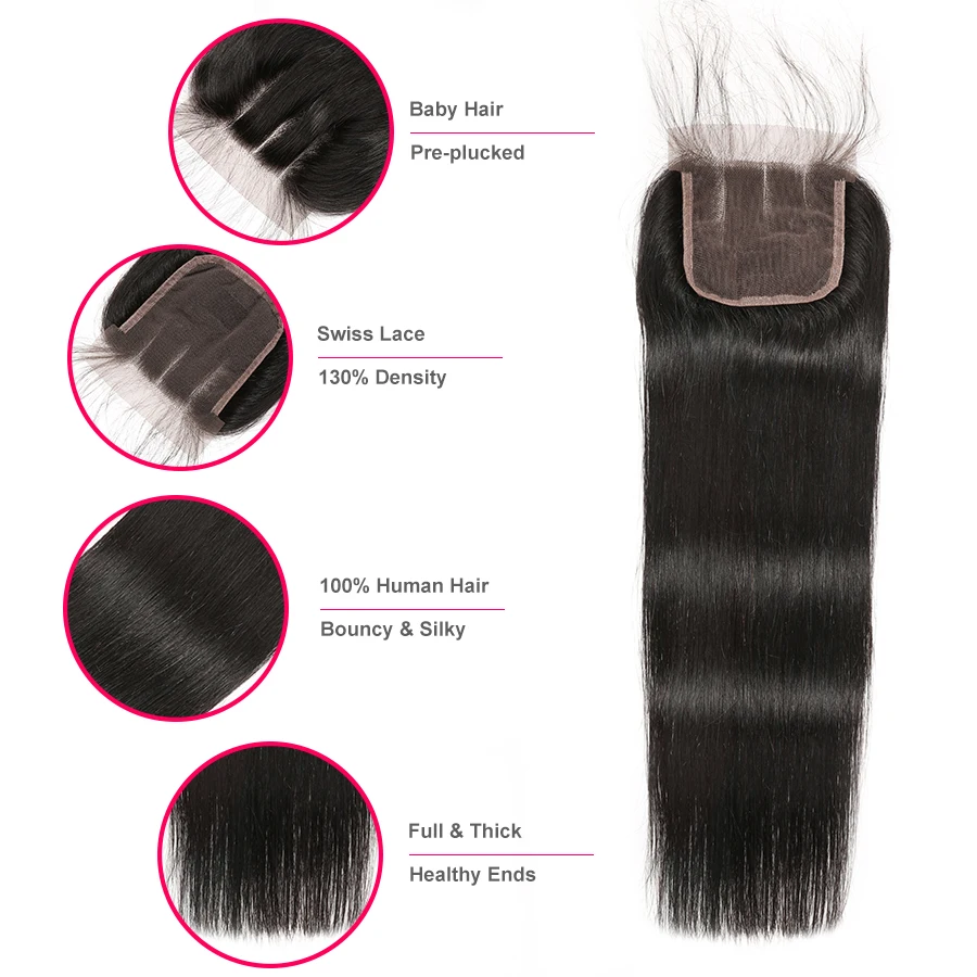 Бразильские прямые 5x5 Кружева Закрытие Remy человеческие волосы закрытие