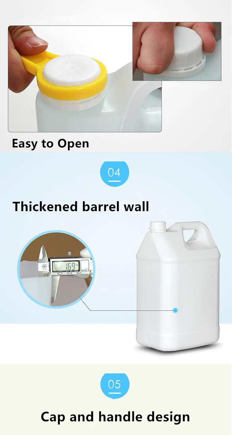 5PCS square plastic bottles 1 liter small Gallon bottle with Tamper Evident Lids leakproof jug container