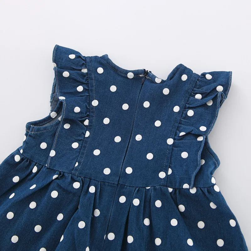 Girls Dresses 2019 Burst Models Children's Cute Polka Dot Bow Lace Collar Denim Pompon Dress Sweet Girl Clothing | Детская одежда и