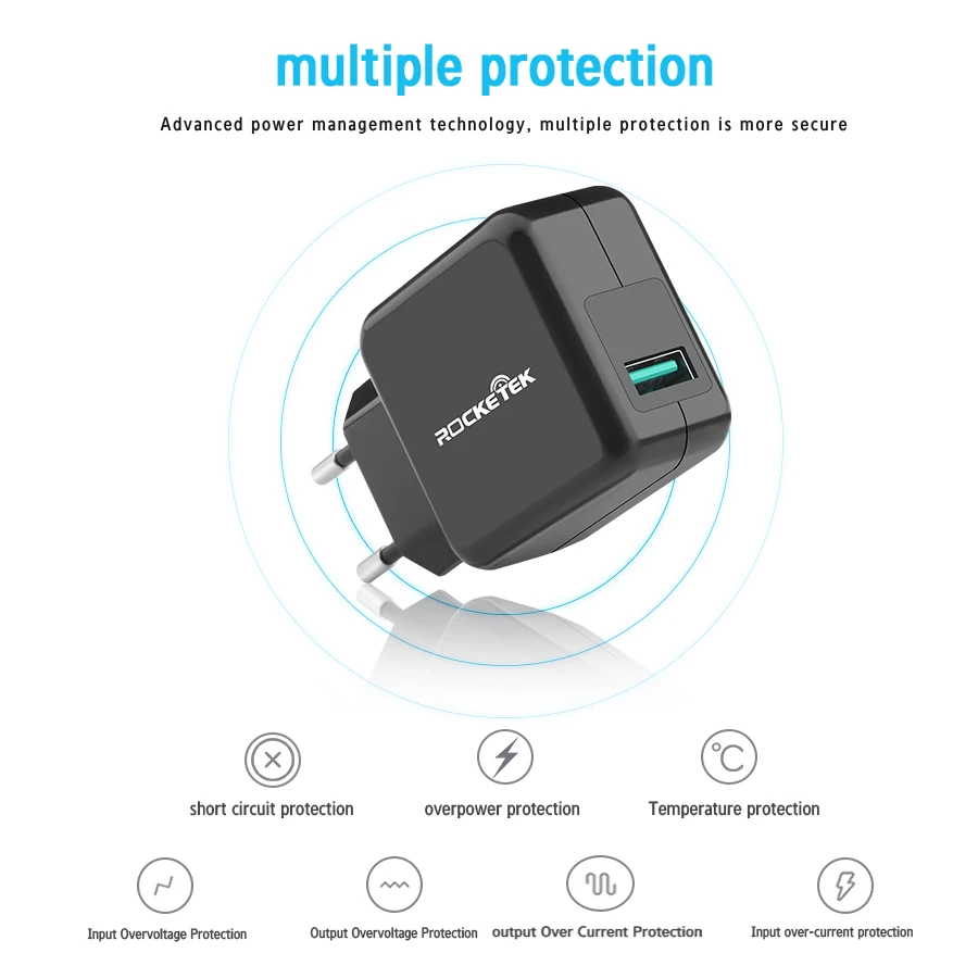 Rocketek Quick Charge QC 3 0 дорожный телефон Быстрый USB зарядное устройство выход 3A 2