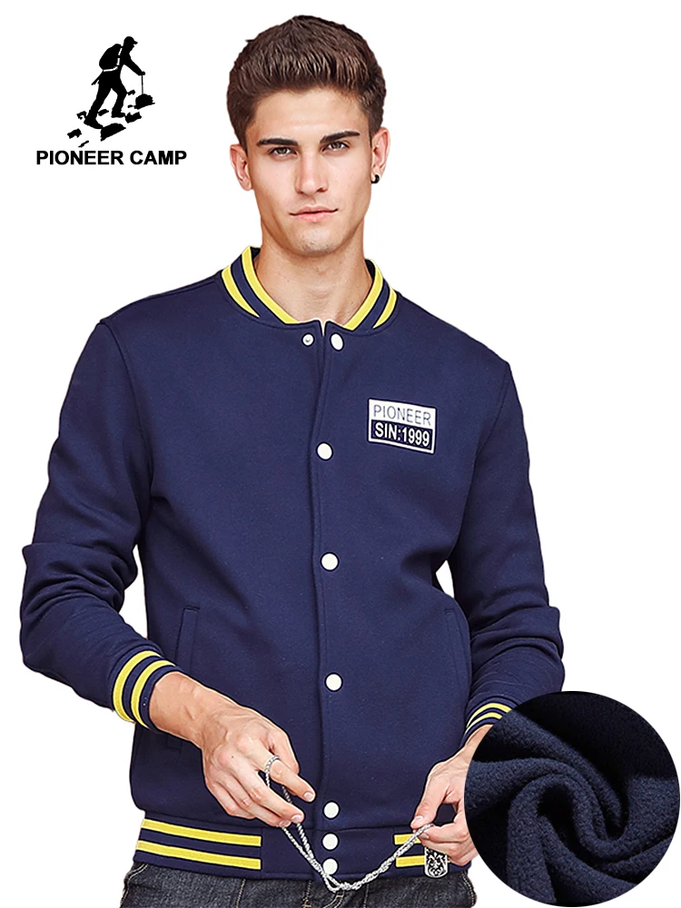 Pioneer Camp Thicken Fleece hoodies men brand clothing top quality button jacket male autumn winter warm blue sweatshirts 622120 | Мужская