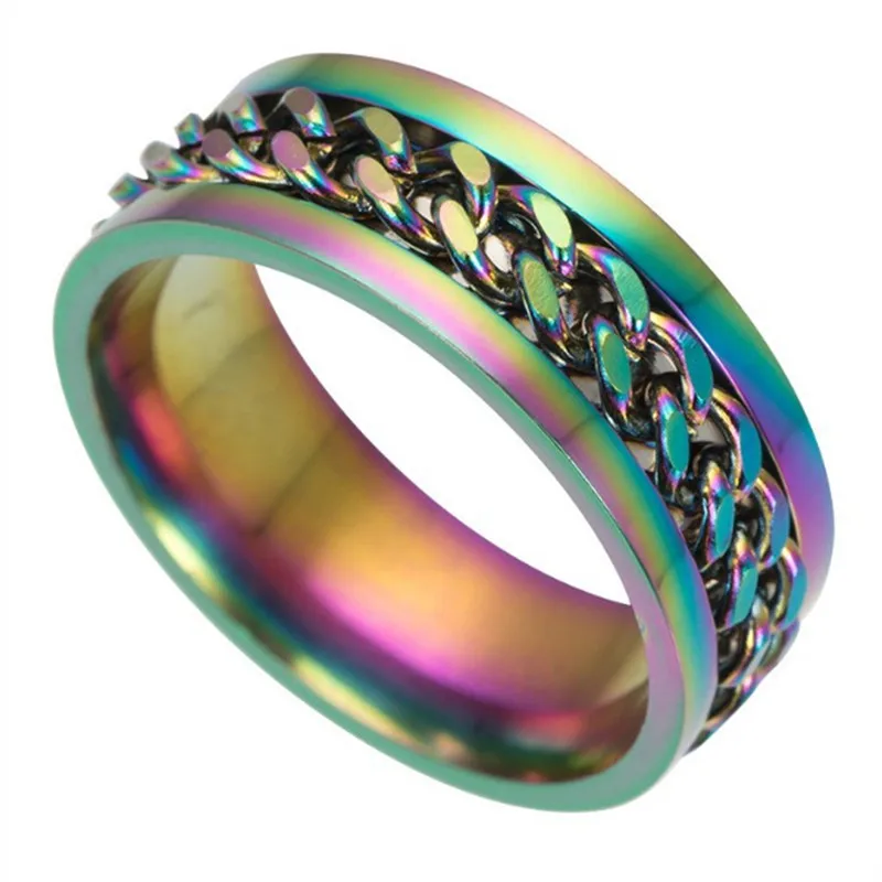 Stainless steel 316L ring men jewelry sliding chain 8mm cool rotating rotatable link punk male Anel League | Украшения и