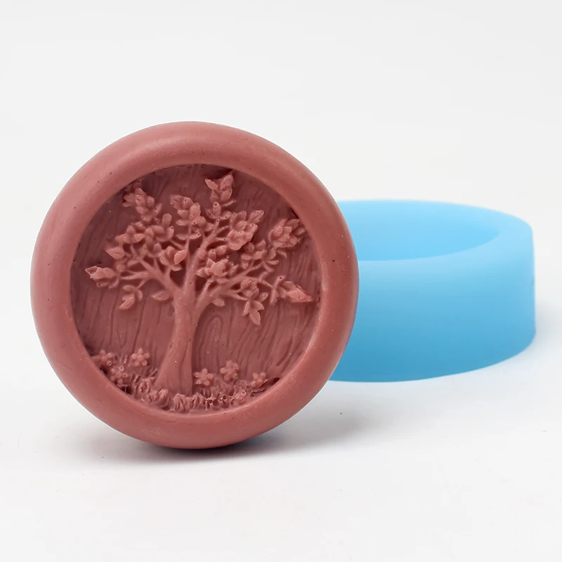 Nicole-molde para jabón Natural, silicona suave, redondo, hecho a mano, árbol de la vida