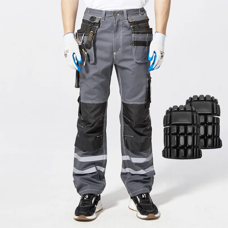 Брюки Hi Vis из хлопка с карманами для работы, Мужская одежда для работы, мужские брюки, прочные износостойкие брюки B114 - Цвет: grey