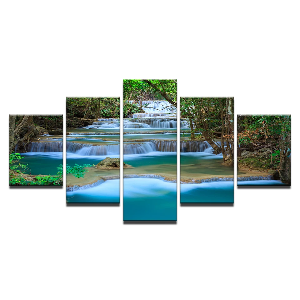 Modular Canvas Wall Art HD Prints Pictures Home Decor 5 Pieces Landscape Waterfall Posters Forest Trees Lake Paintings Framework | Дом и сад