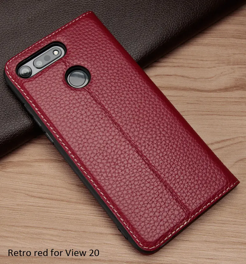 Wine red Чехол из натуральной коровьей кожи для huawei 20 Pro Honor 10 View 20 - Цвет: Wine red
