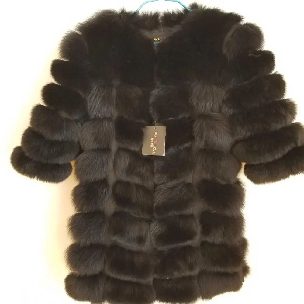 black 90 см натуральный Лисий мех, качественное натуральное меховое пальто, песец, жилет для девушек, съемный женский толстый дизайн, зимнее пальто-трансформер - Цвет: black