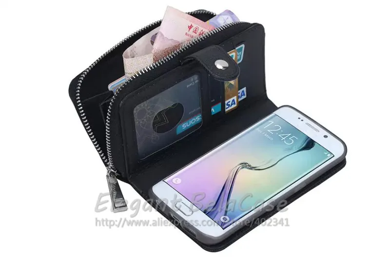 Для Samsung Galaxy S6 Edge Чехол Сумки Молния Жесткий ПК пластиковые Кожаный Бумажник