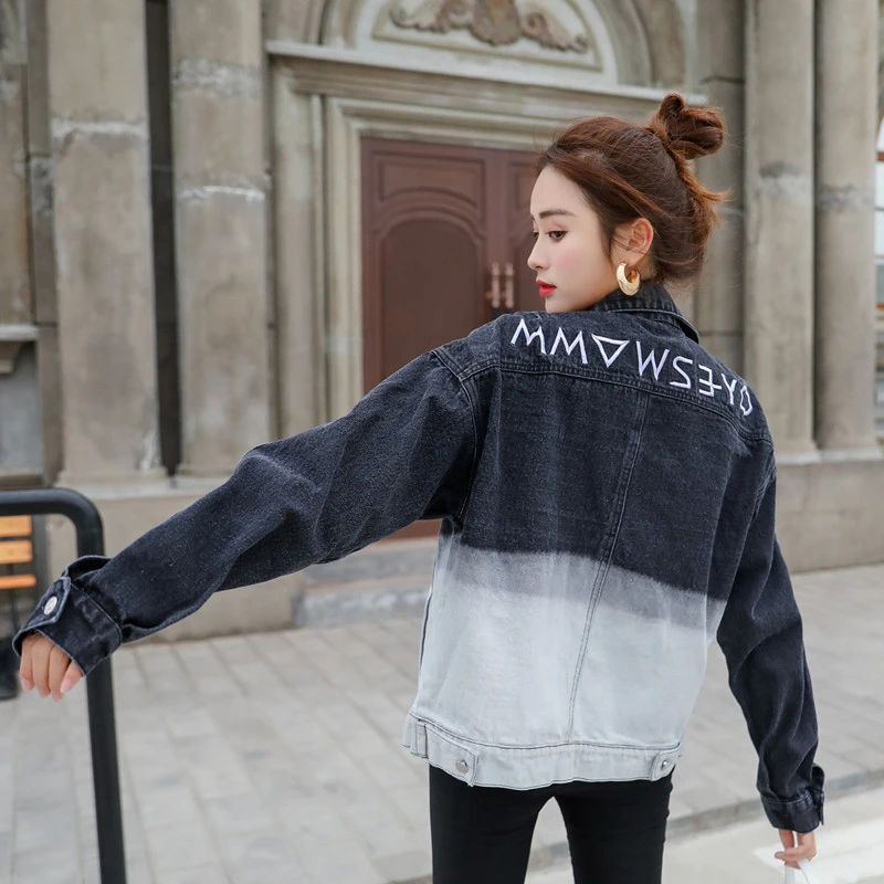 2019 новая весенне-осенняя джинсовая одежда куртка приталенная двухцветная с
