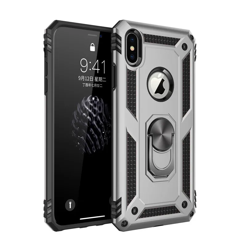 Магнитный чехол с металлическим кольцом для iPhone X из ТПУ + ПК полное покрытие XR XS Max