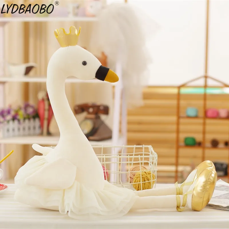 

1pc 35cm swan plush toys cute flamingo doll stuffed soft animal doll ballet swan with crown baby kids appease toy gift for girl