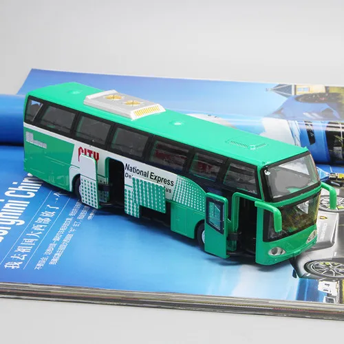 1:32 Сплав модели автомобилей Высокая моделирования городской автобус Металл Diecasts игрушечные транспортные средства оттягивать мигающий музыкальный для детей Рождественский подарок - Цвет: Зеленый