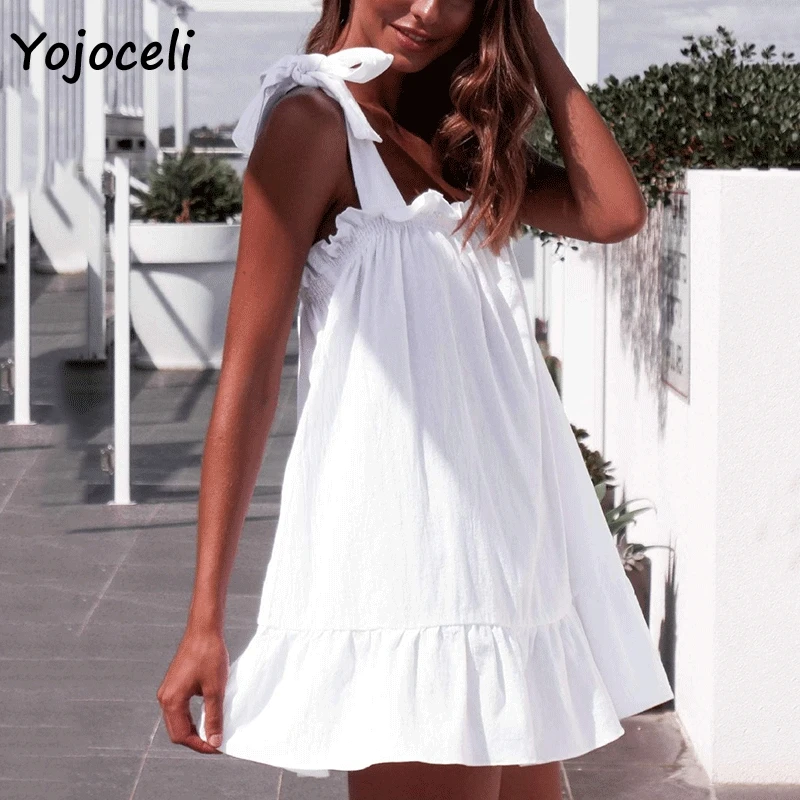 Yojoceli/2019 летнее милое платье с бантом хлопковый сарафан оборками уличная одежда