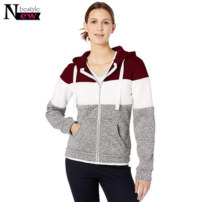 Повседневная Толстовка с цветными блоками Женская толстовка на молнии флисовая