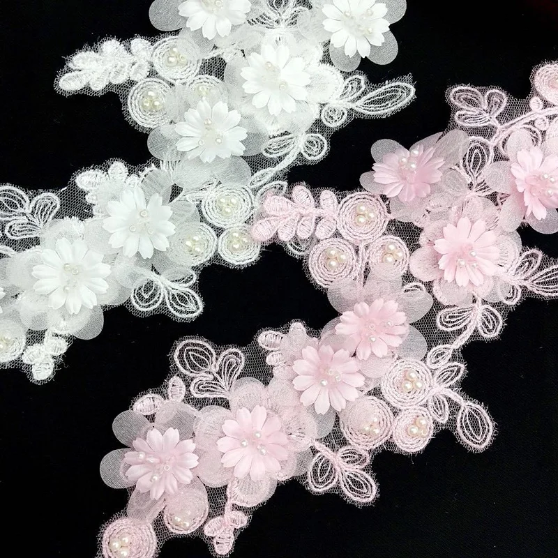 1 Пара Розовых Белых Пайеток Жемчужных Свадебных Платьев Аппликация DIY Невеста Аксессуары Для Волос Кружевной Заплатки Цветок.