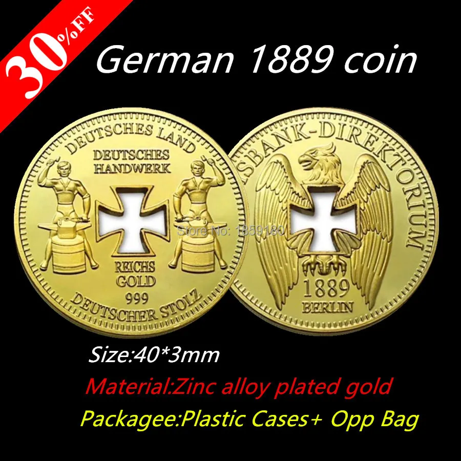 

Free Shipping 20pcs/lot 1 oz 1889 reichsbank deutsches handwerk craftsman 999. 24k gold plated commemorative collection coin