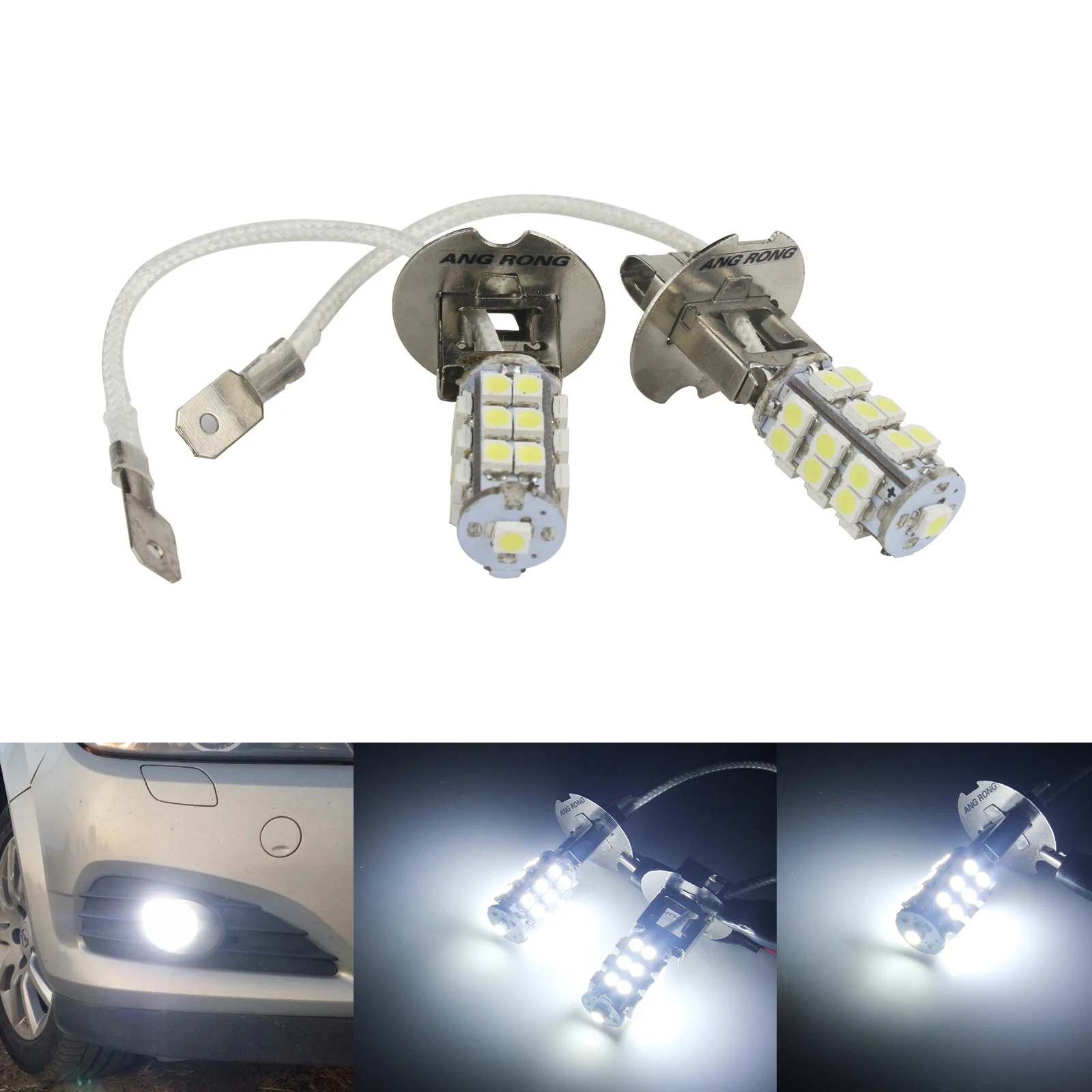 

ANGRONG 10x Car Fog Light H3 25 SMD 3528 LED Bulb 6000K Headlight 12V Auto Day Driving Light White Daytime Running Lamps