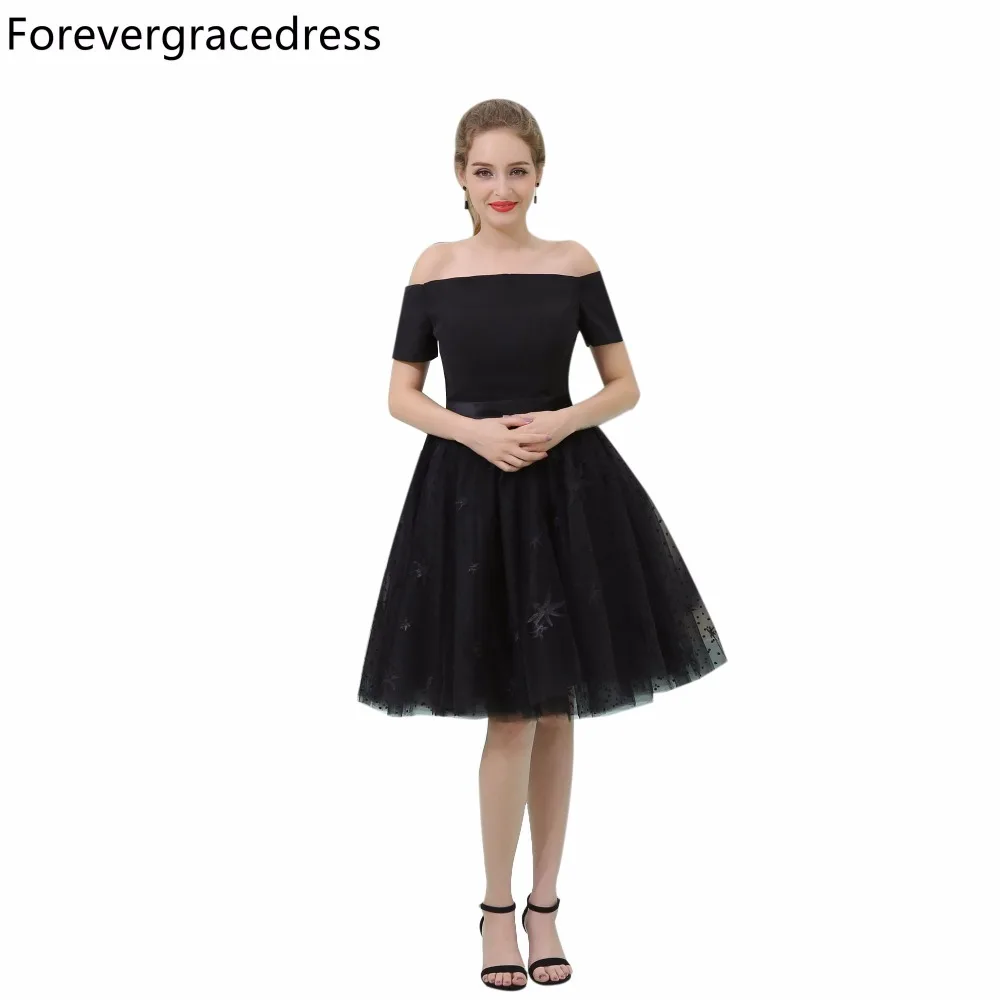 Женское коктейльное платье Forevergracedress черное до колена с открытыми плечами и