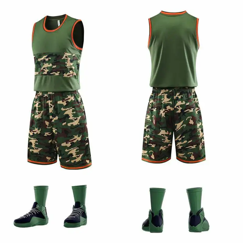 

Camouflage Adult throwback basketball training jersey set blank men boys basketball tracksuits college sport kits uniforms print