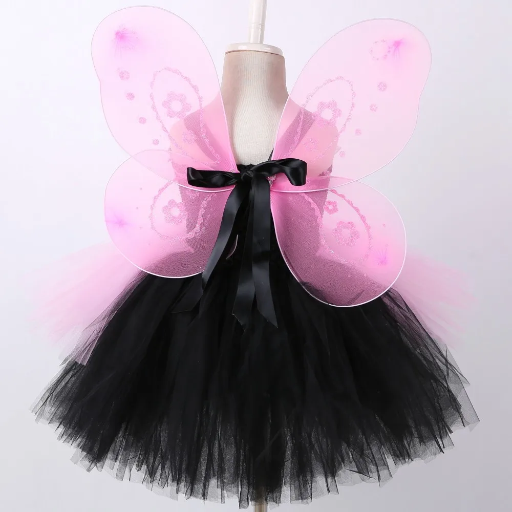 Платье-пачка феи с бабочками для девочек розовое и черное платье на Хэллоуин