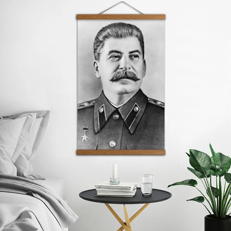 Твердые деревянные свитки картины большой лидер Сталин портретный плакат холст печать стены художественное оформление комнаты