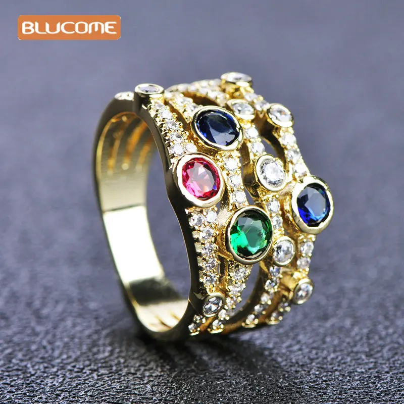 Женское кольцо с фианитами Blucome разноцветное из меди и циркона украшение для