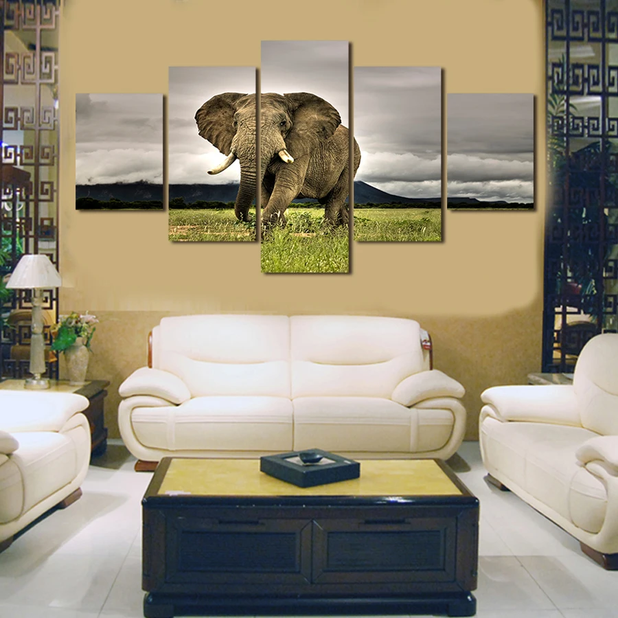 

Spray Painting 5 Pcs Frameless Oil Painting on Canvas Wall Art Animal Elephant Picture Modern Painting Printed Home Decor