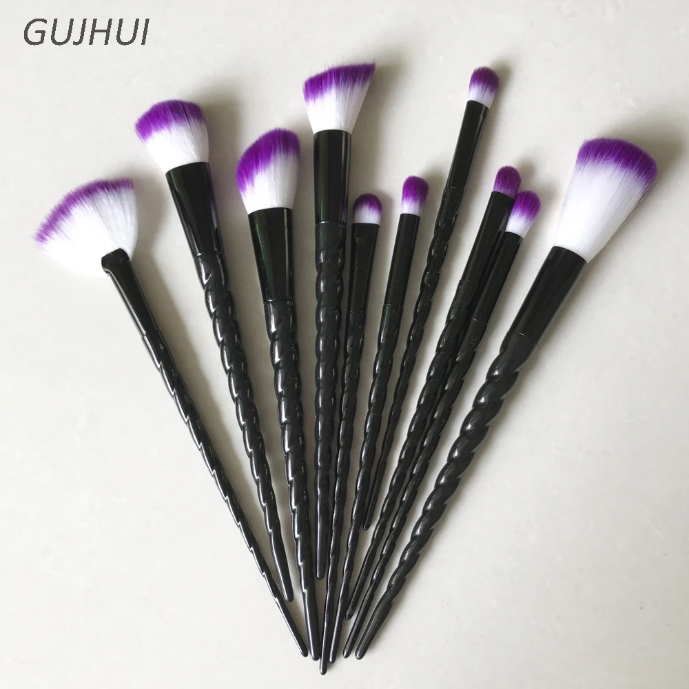 

10PCS Spiral Handle Unicorn Makeup Brushes Black Powder Foundation Blush Face Shading Cosmetic Eyebrow Brush Makeup Tool Kwasten