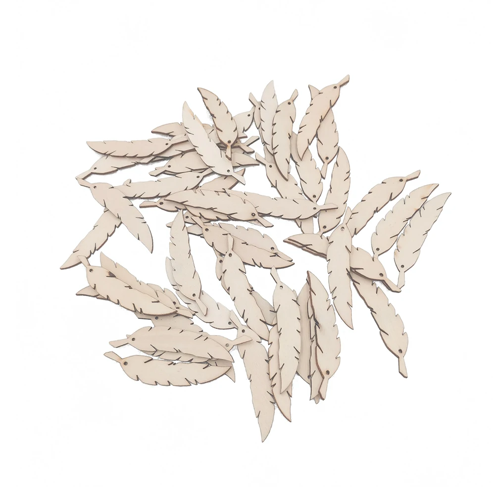 50 шт. перо Форма лазерная резка дерева украшение Деревянный крафт Свадебный