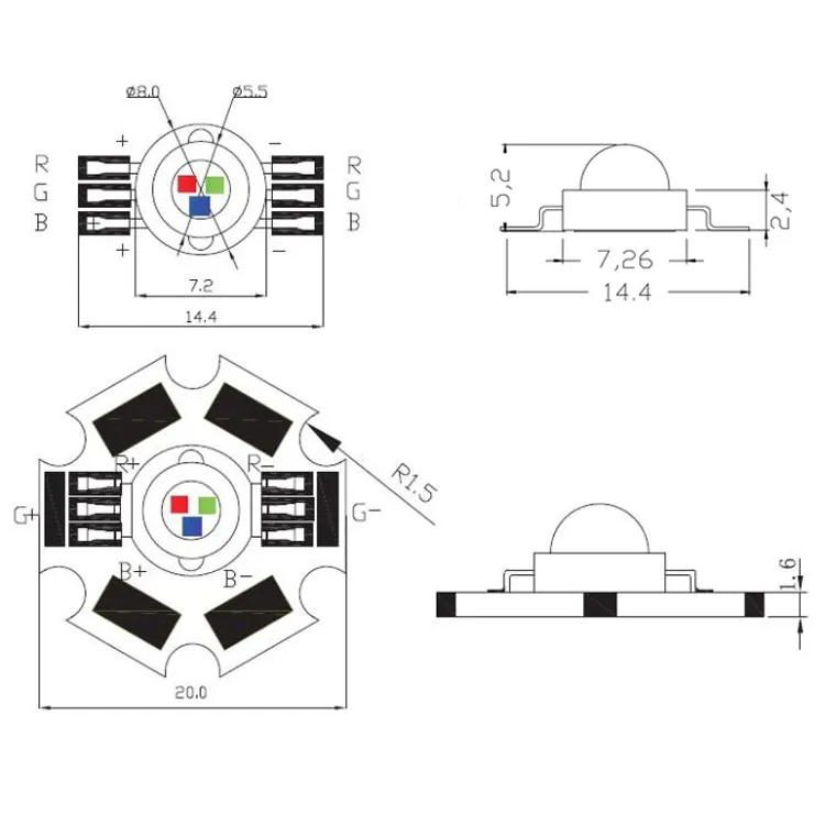 Горячая RGB 3W led используется для сценического освещения с PCB(Звезда База