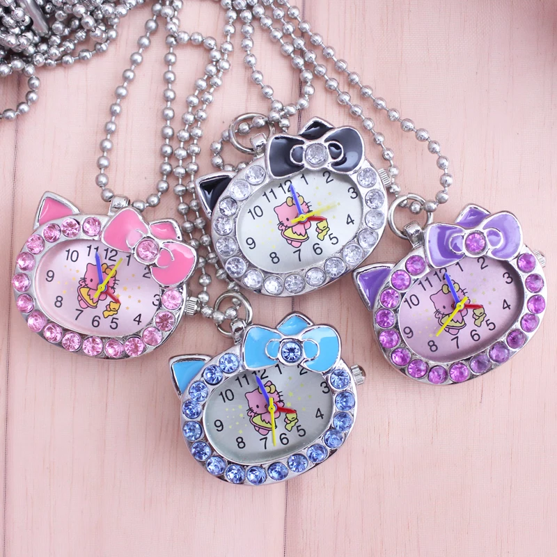 Нежный и прекрасный кот diamond часы для девочек ученик украшением ожерелье