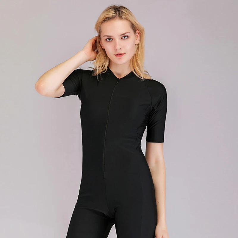 Новое поступление цельный дизайн с молнией спереди черный Рашгард полный корпус