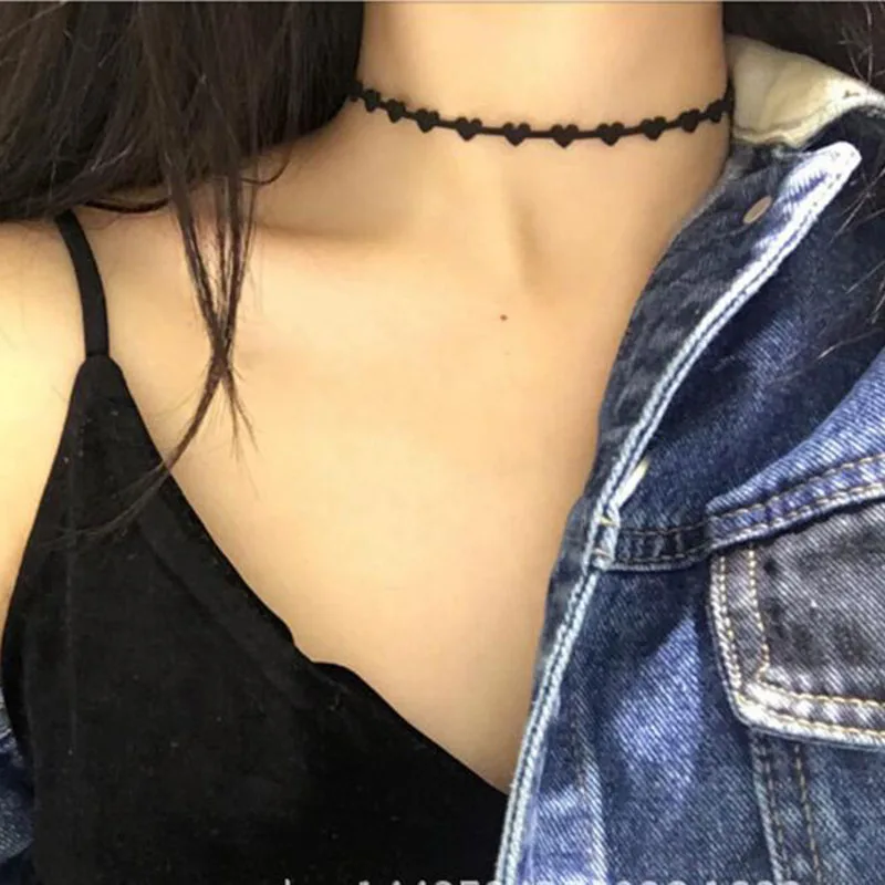 Heart Chokers Fashion Gothic Hollow Black Suede Cocktail False Collar Chockers Necklaces for women Bijoux   chokers