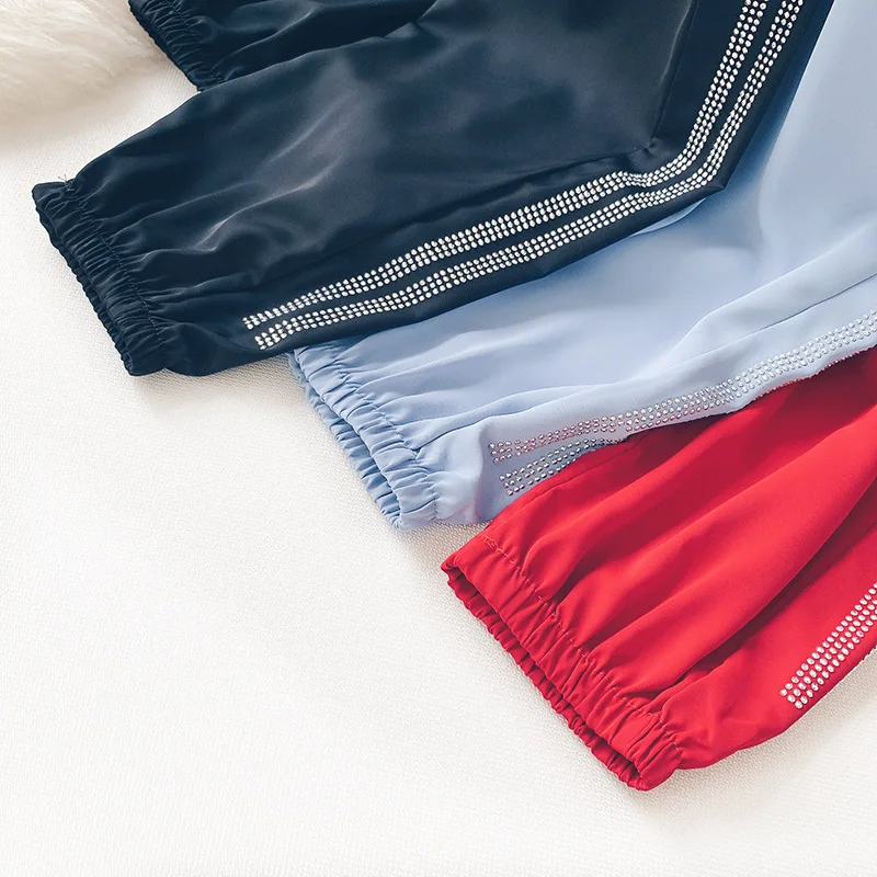 Женская Мода Украшенные стразами штаны-шаровары Штаны в Корейском стиле Harajuku