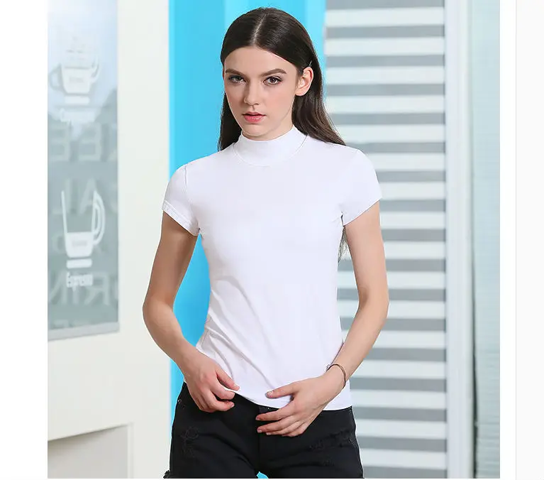 Женская водолазка с коротким рукавом Модная Тонкая Повседневная футболка из